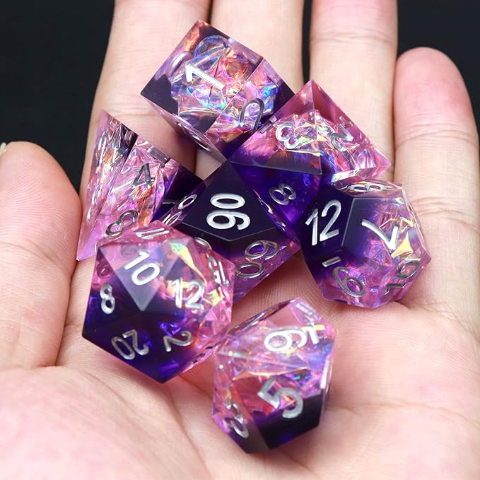 Haxtec DND Dice Set Sharp Edge Resin Dice with Dice Case Purple D&D Polyhedral Dice for TTRPGs Dungeons and Dragons DND Gift