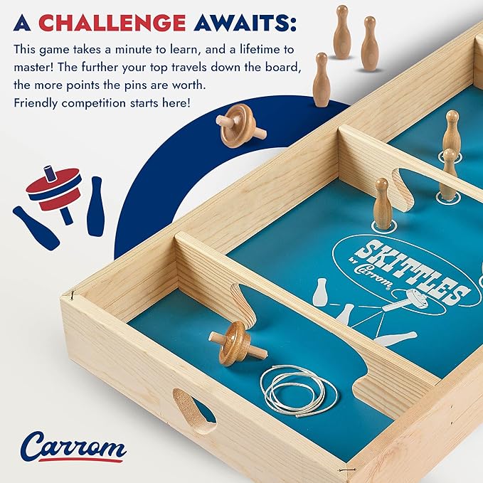 Carrom Skittles Game – Large Board Games for Adults & Children – Wooden Family Board Games for Family Night – Indoor and Outdoor Games for Family