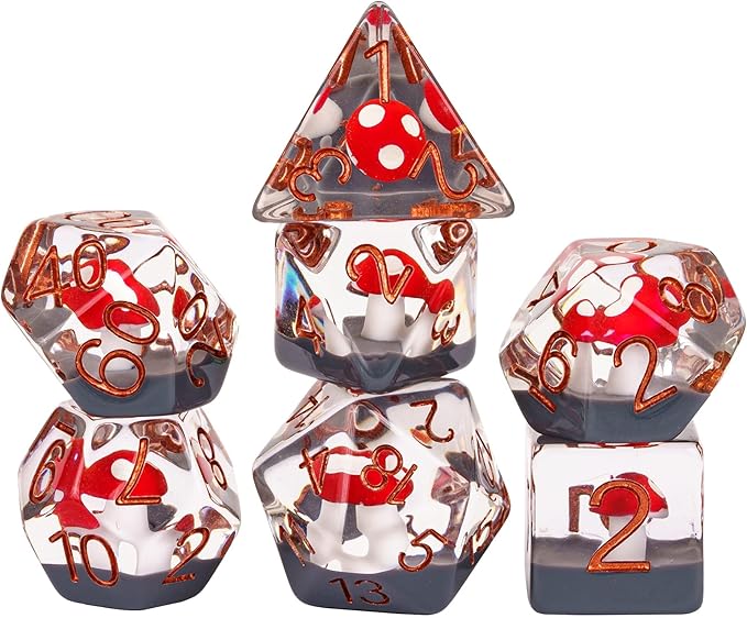 UDIXI 7PCS DND Dice Set, Resin Mushroom D&D Dice Set Red Polyhedral Dice for Dungeons and Dragons Role Playing Games