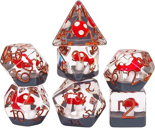 UDIXI 7PCS DND Dice Set, Resin Mushroom D&D Dice Set Red Polyhedral Dice for Dungeons and Dragons Role Playing Games