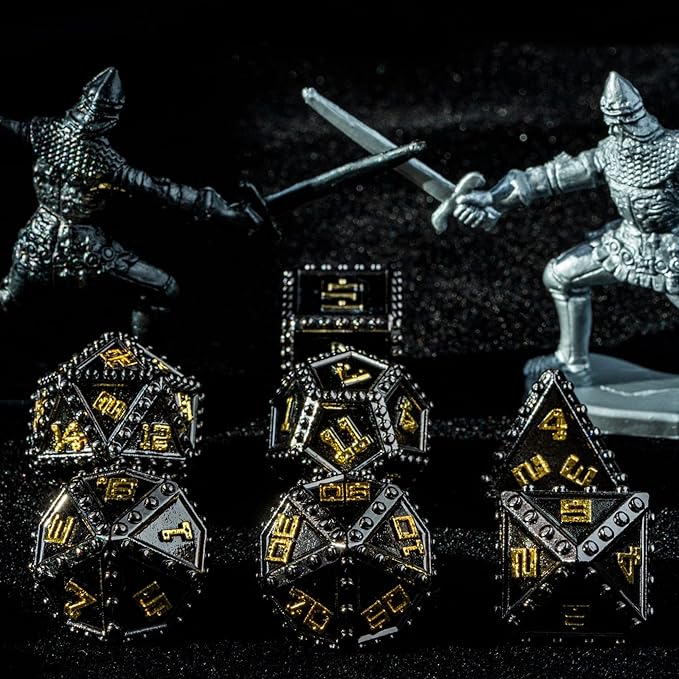 UDIXI Metal Dice Set, Metal DND Dice Set Rivet D&D Dice Set for Dungeons and Dragons Role Playing Games (Black Golden)
