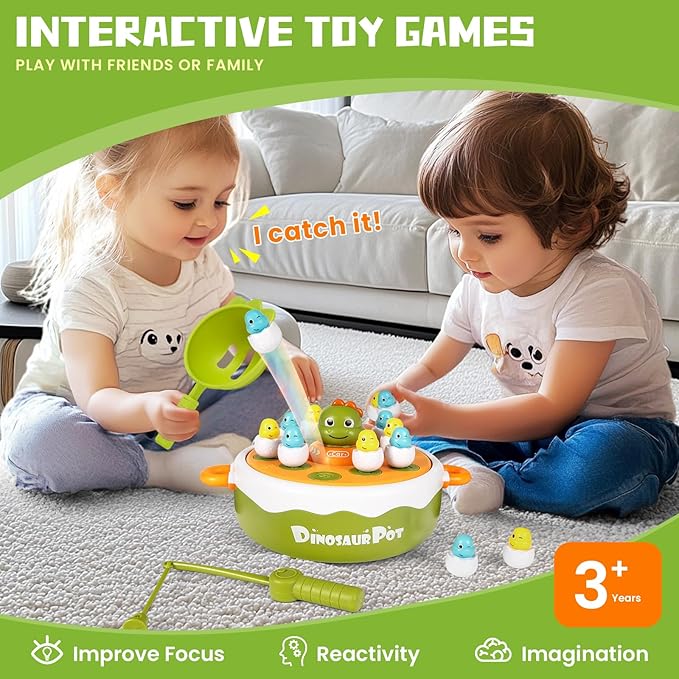 Dinosaur Pop Up Board Games, 4-in-1 Magnetic Fishing Games Set, Dinosaur Operation Game for Toddlers Ages 3+ Birthday