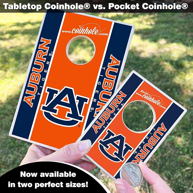 Tabletop Cornhole Game Set | Officially Licensed College Mini Football Cornhole Board Game | Includes Coins