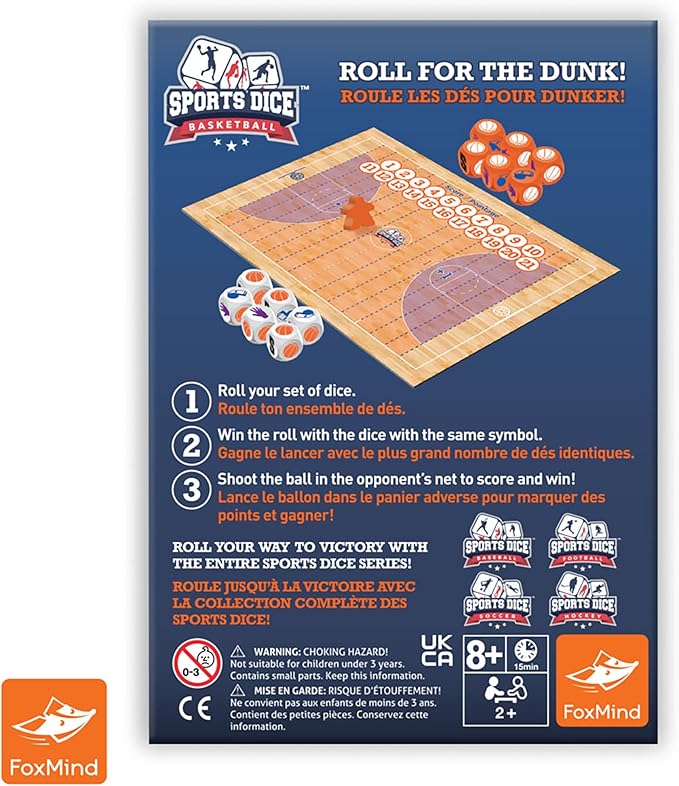 FoxMind Games: Sports Dice Basketball - Throw The Ball On Net & Dunk to Win, Rolling Board Game, Fun & Easy to Learn, Family-Kids Ages 8+ 2-4 Players