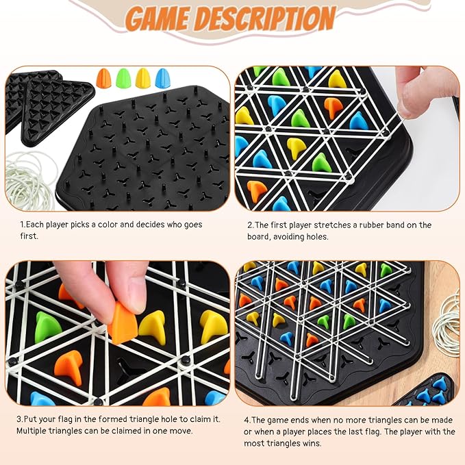 TOYANDONA Chain Triangle Chess Game, Triangle Rubber Band Game Chain Geometric Chess Game Strategy Board Games for Family Kids Adults, 2 to 4 Players
