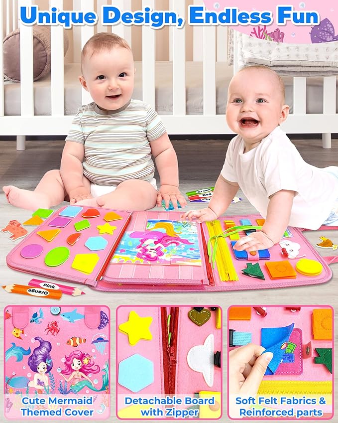 Gojmzo Busy Board Montessori Toys for Toddler Girl Birthday Gifts, Busy Book Sensory Toys for Toddlers, Learning Educational Toddler Travel Activities
