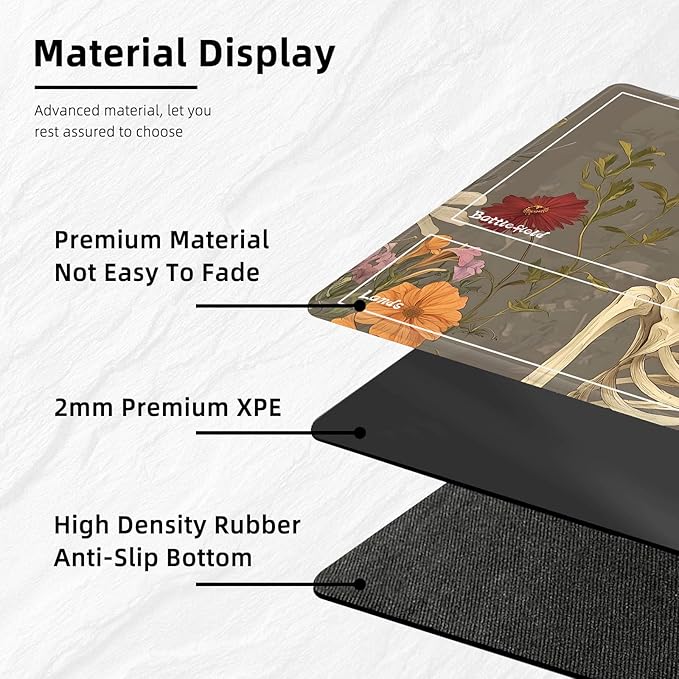 for MTG Playmat with Zones Storage Bag,for TCG Playmat and Playing Card Mat for Magic Board Games, Skull Flower Non Slip Stitched Edges Game Mat, Rollable Foldable Card Playmats