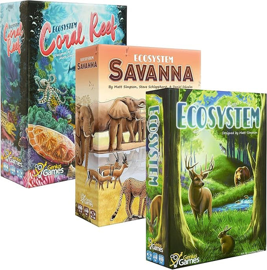 Genius Games Ecosystem, Ecosystem Coral Reef & Savanna Bundle - A Family Card Game About Animals, Their Habitats, and Biodiversity - Fun & Educational Ecology Game for Kids & Adults