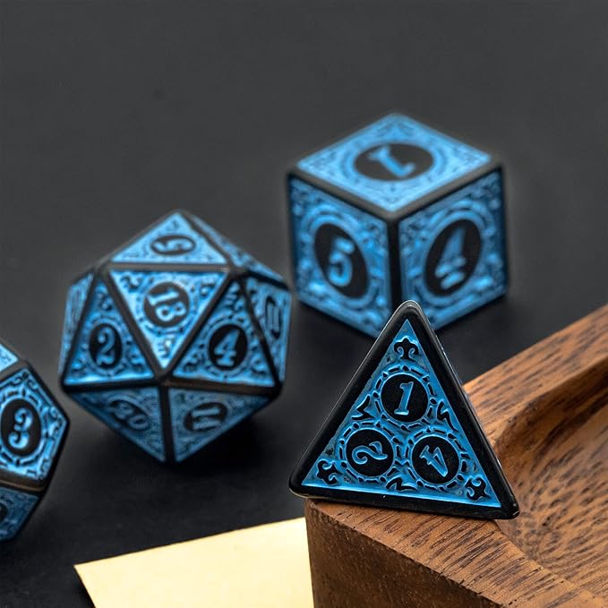 DND Dice Set -D&D Polyhedral Dice (7 Pcs) with Leather Dice Bag for Dungeons and Dragons Role Playing Dice Games RPGs (Blue with Black Edge)