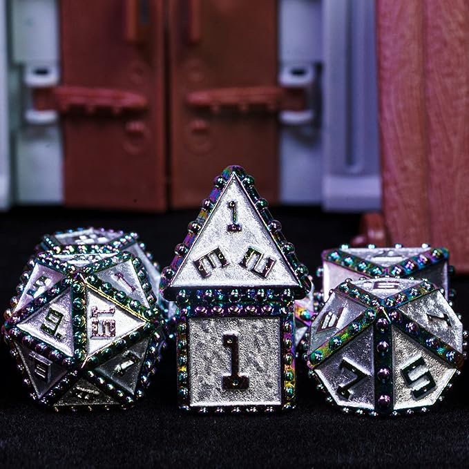 UDIXI Metal Dice Set D&D, Rivet Metal DND Dice Set for Dungeons and Dragons Role Playing Game and Other Tabletop Games (Colorful Silver)