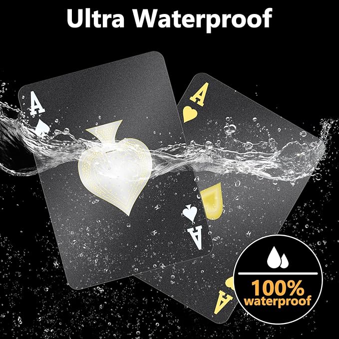 BIERDORF Waterproof Playing Cards - Durable Cool Plastic Deck of Cards - Standard Index Professional Poker Cards - Vintage Casino Card Themed Games for Family or Adults - 2 Pack of Black Diamond Style