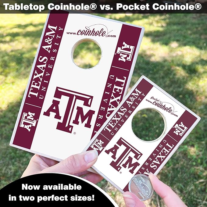 Tabletop Cornhole Game Set | Officially Licensed College Mini Football Cornhole Board Game | Includes Coins