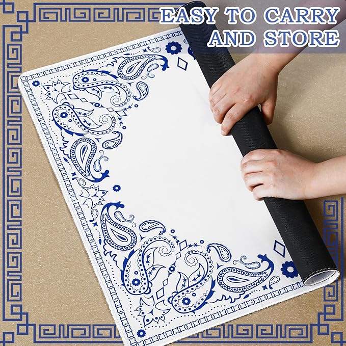22inch Mini Mahjong Mat for Travel Set Blue and White Floral Mah Jongg Mat Cute Paisley Small Mahjong Accessories Gifts Domino & Tile Game Table Mat