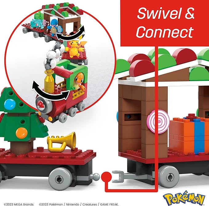 MEGA Pokemon Action Figure Building Toys, Holiday Train with 373 Pieces, 4 Poseable Characters, Toy Idea for Kids