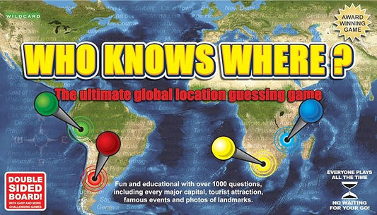 Who Knows Where? - The Location Guessing Educational Family Board Game for kids and adults, where You guess famous geography locations on a map of The world.