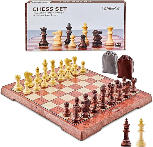 Magnetic Travel Chess Set 12 Inches Folding Chess Board with 2 Portable Bags for Pieces Storage, Gift for Kids Adults Chess Lovers and Learners