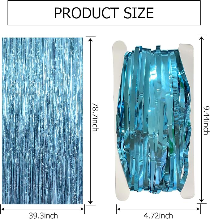 2 Pack Blue Backdrop Curtain Tinsel Streamers Ocean Themed Decor Birthday Party Decorations Foil Fringe Backdrop Graduation Baby Shower Bachelorette Winter Party Decorations Supplies