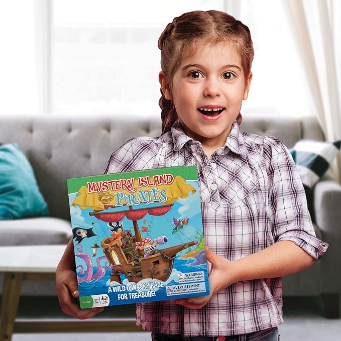 Mystery Island Pirates - Tile Game, by Outset Media, A Wild & Wacky Race for Treasure, Build Your Own Game, Two Games in One Box, Perfect for Family Game Night & Children, for 2-6 Players, Ages 5+