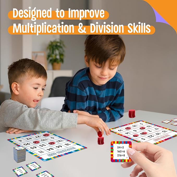 SpriteGru Multiplication & Division Bingo Game, 360 Math Problems, 2 Educational Math Board Game for Kindergarten and Preschool Kids 4-8, Perfect for Classroom & at Home
