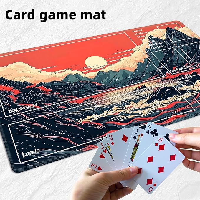 for MTG Playmat with Zones Storage Bag, for TCG Playmat and Playing Card Mat for Magic Board Games, Moutains Non-Slip Stitched Edges Game Mat, Rollable Foldable Card Playmats
