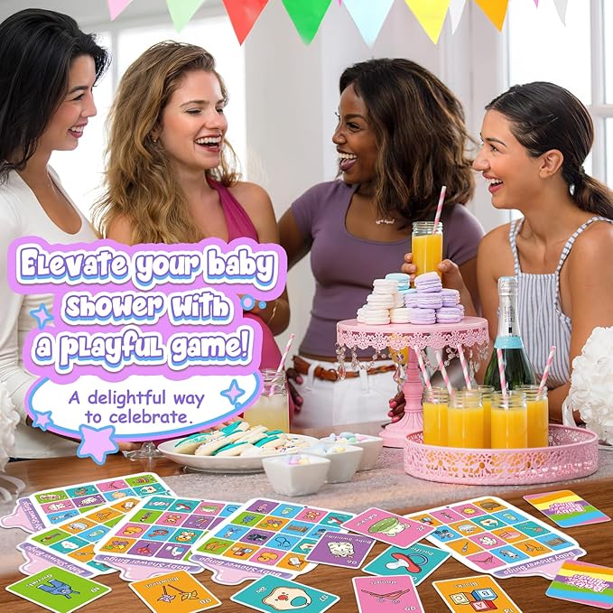 Baby Shower Games for Girl or Boy - 40 Bingo Cards, Activities for Adults and Kids, Party Ideas