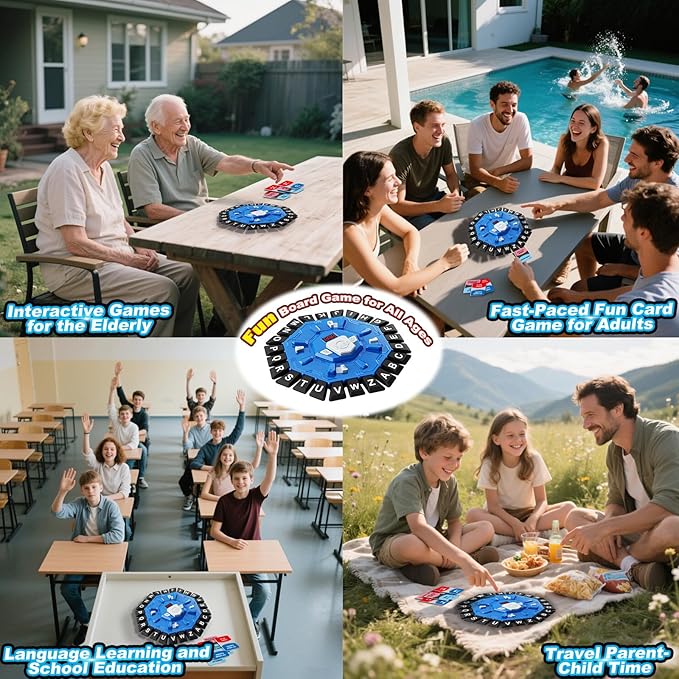 Word Game Family Board Games for Kids & Adults with 2 Modes,220 Topic Categories 24 Letters Pressing Games,Fun Fast-Paced Learning Game,35 Cards,LCD Display Timer,Christmas & Birthday Gifts,Blue