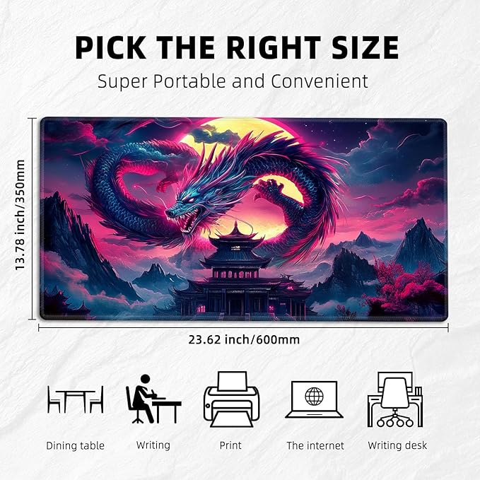 for MTG Playmat with Zones Storage Bag, for TCG Playmat and Playing Card Mat for Magic Board Games, Glowing Dragon Non-Slip Stitched Edges Game Mat, Rollable Foldable Card Playmats