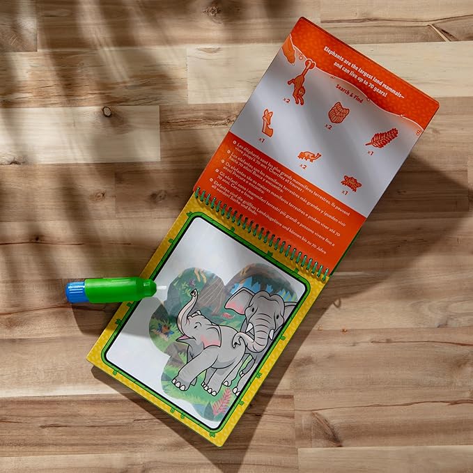 Melissa & Doug On The Go Water Wow! Reusable Water-Reveal Coloring Activity Pad – Jungle - Party Favors, Stocking Stuffers, Travel Toys For Toddlers, Mess Free Coloring Books For Kids Ages 3+