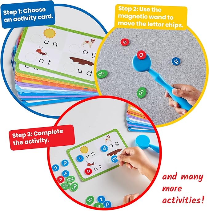 hand2mind Reading Readiness Activity Set, Magnetic Wands and Chip Set, Learn to Spell for Kids, Spelling Toys, CVC Words for Kindergarten, Learning Letters, Science of Reading Manipulatives