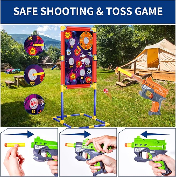 Bean Bag Toss & Shooting & Ring Toss Games Set for Kids – 3-in-1 Carnival Outdoor Cornhole Game Set with Shooting Blasters, Garden Indoor Outdoor Toys for Boys Girs Ages 5 6 7 8 9 10+ Gift