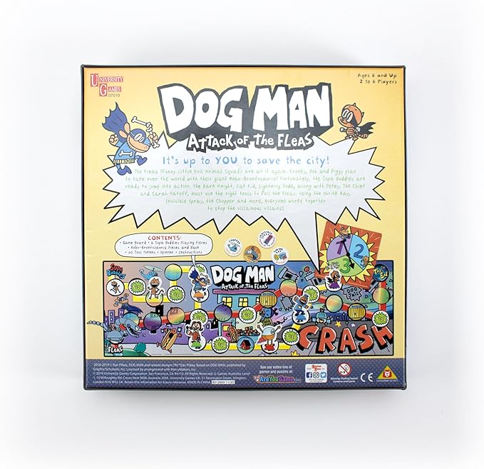 University Games, Dog Man Attack of The FLEAS Cooperative Board Game Based On The Popular Dog Man Book Series by DAV Pilkey for 2 to 6 Players Ages 6 and Up