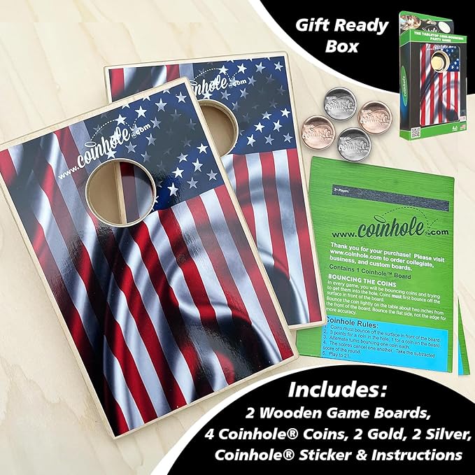 Desktop Coin Bouncing Party Set | Tabletop Cornhole Board | Small Travel Game Includes Coins