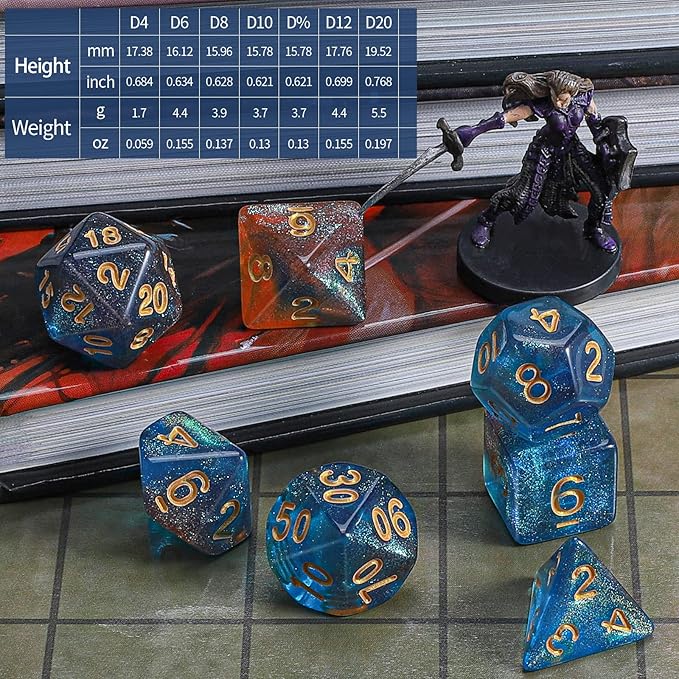 CiaraQ DND Polyhedral Dice Set with a Black Dice Bag for D&D RPG MTG Role Playing Table Games