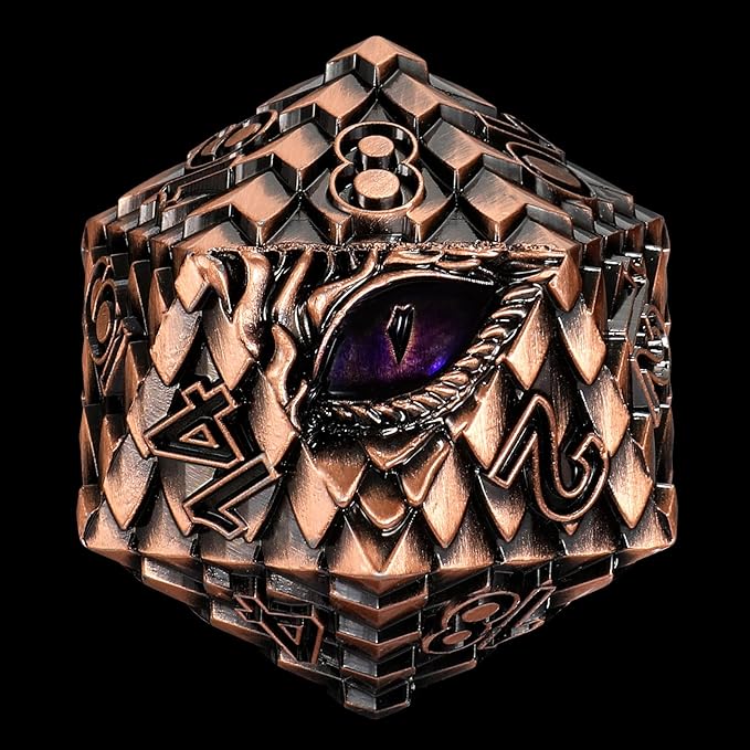 Dragon Eye Scale DND Metal Dice,33mm 20 Sided Giant D20, Large Polyhedral Dice, D&D Metal Dice Set for Dungeons and Dragons, RPG, MTG & Tabletop Games(Golden with Purple Eye)