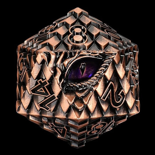 Dragon Eye Scale DND Metal Dice,33mm 20 Sided Giant D20, Large Polyhedral Dice, D&D Metal Dice Set for Dungeons and Dragons, RPG, MTG & Tabletop Games(Golden with Purple Eye)