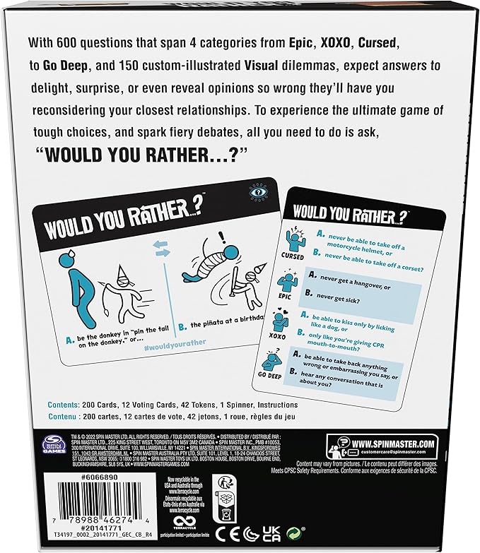 Spin Master Games, Would You Rather? Funny Party Card Game for College, Friendsgiving, Birthdays, & More, for Teens & Adults, 3-6 Players, for Ages 14 & Up