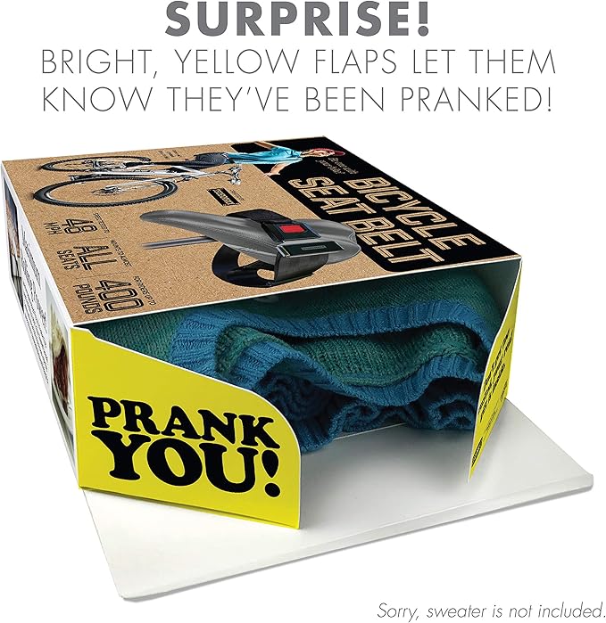Bicycle Seat Belt Prank Gift Box, Wrap Your Real Present in a Funny Authentic Prank-O Gag Present Box | Novelty Gifting Box for Pranksters