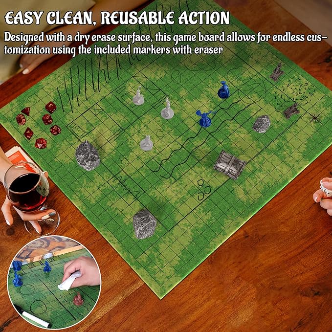 CZYY DND Foldable Mat Dry Erase TTRPG Map Grassland & Desert Two-Sided Cardboard Terrain 27x23 Inches with Square Grid - Portable, Reusable Game Board for D&D, Pathfinder and Tabletop RPGs (Style A)