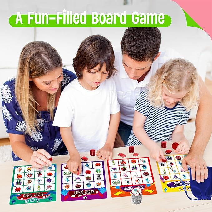 SpriteGru Monster Theme Bingo Game, Uppercase Letters & Numbers Learning, Alphabet ABC and 123 Bingo Board Game for Kids, Preschoolers, Perfect for Classroom & at Home (Up to 12 Players)