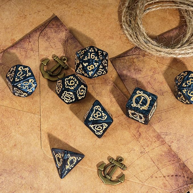 7-Die DND Dice Set Dragon Pattern Polyhedral Dice Set with Leather Bag D&D Dice Set for Dungeons and Dragons RPG MTG Table Games (Black W/Gold Dragon Pattern)