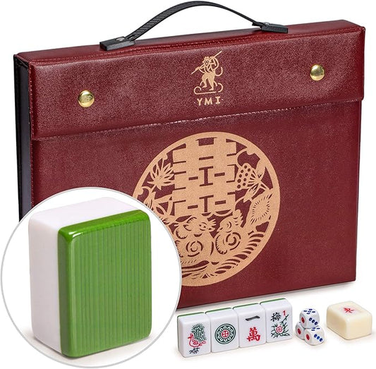 Yellow Mountain Imports Professional Chinese Mahjong Game Set, Double Happiness (Green) with 146 Medium Size Tiles - for Chinese Style Game Play [專業中式麻將]