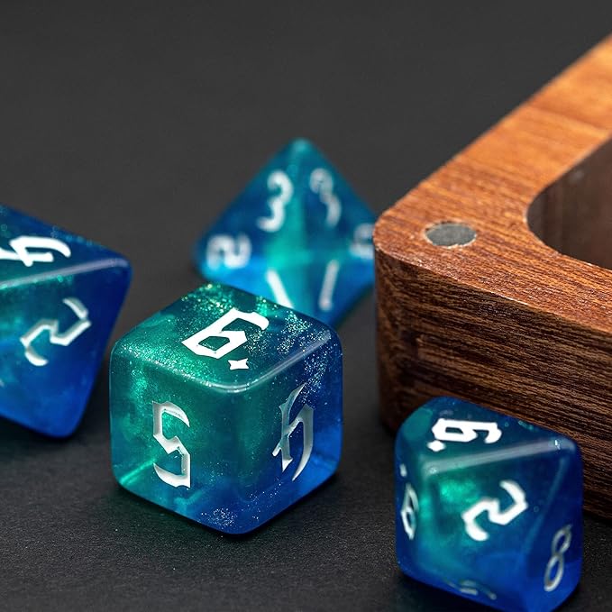 5 Sets DND Dice, Polyhedral Dice Set (35pcs) with Leather Dice Bag, D&D Dice Set for Dungeons and Dragons, RPG, MTG Table Games (Sickle Font Double Color Glitter Series).
