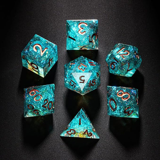 7PCS DND Dice Set,Handmade Sharp Edge Dice Set D&D RPG Polyhedral Die,for Dungeons and Dragons TTRPG Games Roleplaying Games Pathfinder,with Gift Box(Blue and Black)