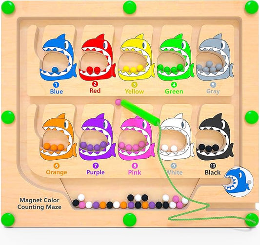 Magnetic Color & Number Maze, Montessori Counting Matching Toys, Wooden Magnet Maze Board Game Toys, Montessori Fine Motor Skills GIFS for 3 4 5 Years Old Preschool Learning Activities
