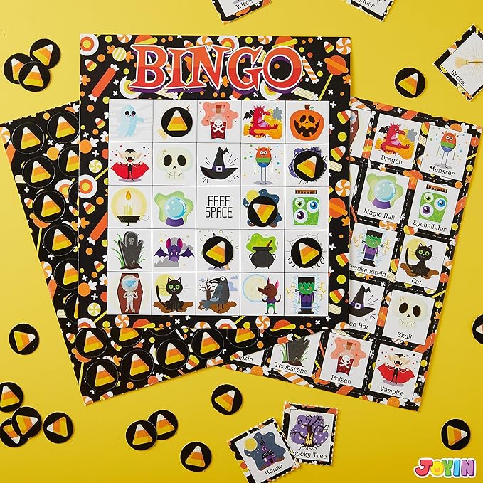JOYIN 28 Players Halloween Bingo Cards Set, Halloween Bingo Game for School Classroom Family Group Activities, Halloween Party Supplies Adults Kids Indoor Board Games