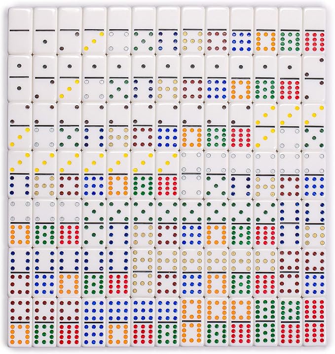 Yellow Mountain Imports Mexican Train Complete Set with Double 12 Dominoes (Pips/Dots), Wooden Hub, Die Cast Train Markers, and Scorepad