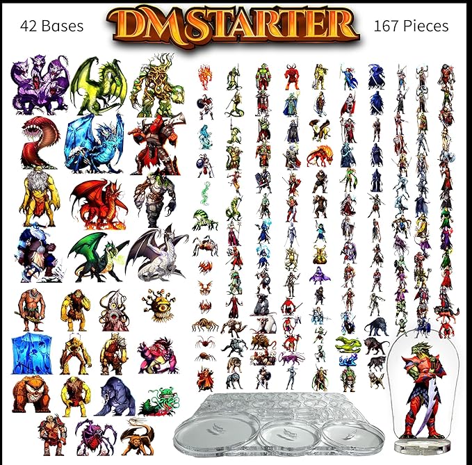 Arcknight Flat Plastic Miniatures: DM Starter Set; 167 Unique Classic and Iconic Minis for DND 5e and Pathfinder; Affordable, Skinny Figurines for Dungeons and Dragons and Other Tabletop RPG Games