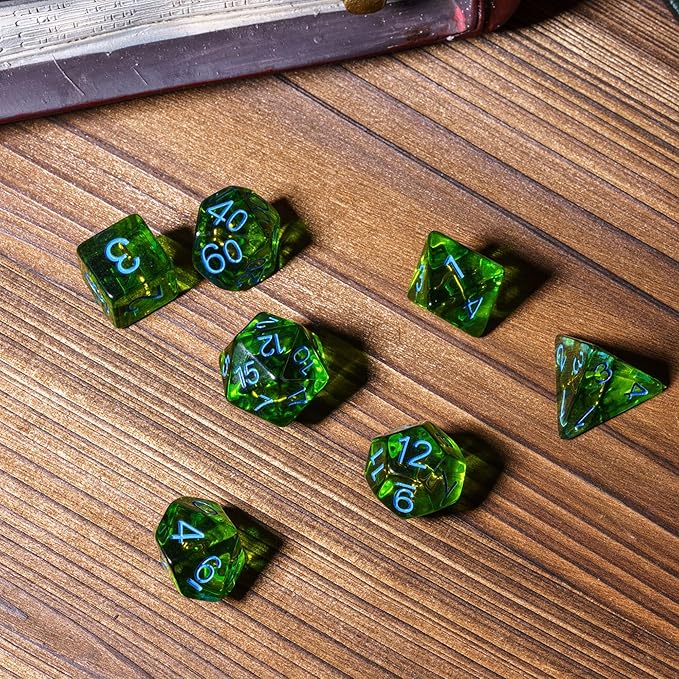 UDIXI 7PCS Polyhedral Dice Set, 7-Die Green DND Dice Set Filled with Bow for Role Playing Games as Dungeons and Dragons RPG Table Games?D&D (Ranger)