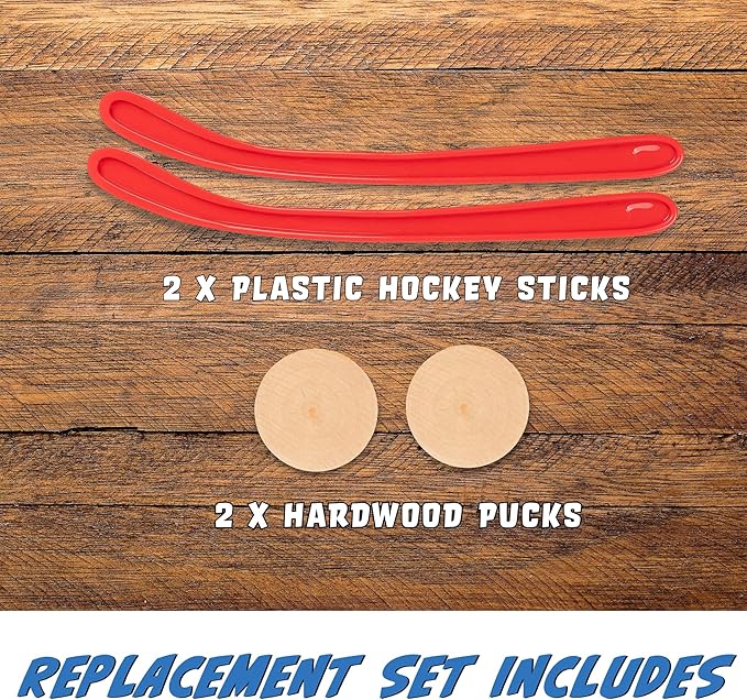 Replacement Sticks & Pucks for Classic Wooden Tabletop Hockey Games – Set of 2 Sticks & 2 Pucks, Extra Accessories for Board Games for Kids & Adults