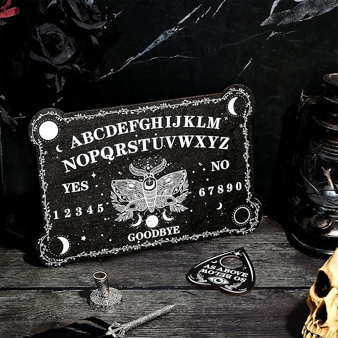 Pendulum Dowsing Divination Board Set Black Wooden Talking Board with Planchette Accessories for Teens Adults Birthday Party and Family Gatherings Games Supplies (Moth Style)